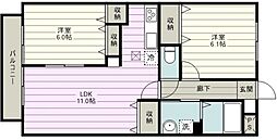 桜コートII 1階2LDKの間取り