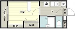 リバティハイツ5 1Kの間取図画像