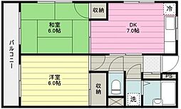 ヴィラヤマダ 2DKの間取図画像