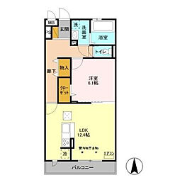 モンターニュ 1階1LDKの間取り