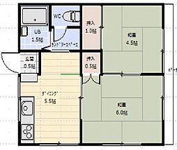 ハラックス2 2DKの間取図画像