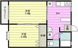 トリムコーポ共栄 2DKの間取図画像