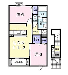ウエストリバー弐番館 2LDKの間取図画像