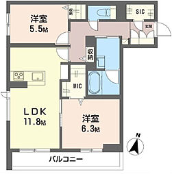 バエル 2LDKの間取図画像