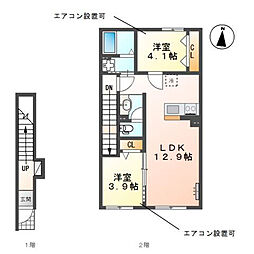川越市大字木野目アパート 2LDKの間取図画像