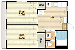 サンライズFUJI1 2DKの間取図画像
