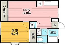 グリーンシャルム 1LDKの間取図画像