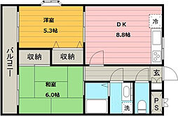 ベルツリー 2DKの間取図画像
