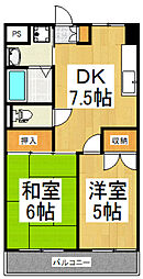 セジュール・ド・ミワ弐番館 2DKの間取図画像