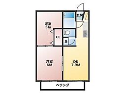 グリーンハイツ1 2DKの間取図画像