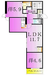 セレスティア六町II 1階2LDKの間取り