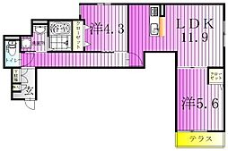 セレスティア六町III 1階2LDKの間取り