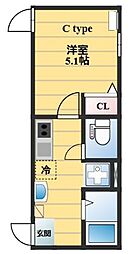 フィオーレ栗原 1階1Kの間取り