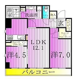 COCO-CHILL KAMEARI 7階2LDKの間取り