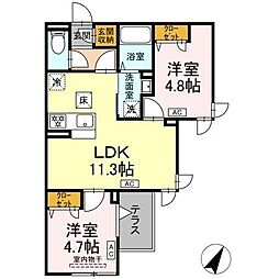 セレスティア扇III 2階2LDKの間取り