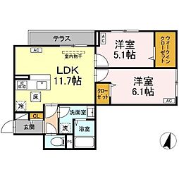 セレスティア興野 2階2LDKの間取り