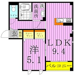 Portofino（ポルトフィ−ノ） 2階1LDKの間取り