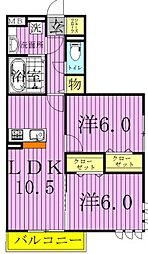 セサミ花畑 2LDKの間取図画像