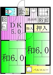 コーポ中島 2DKの間取図画像
