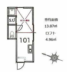 サークルハウス竹ノ塚壱番館 ワンルームの間取図画像
