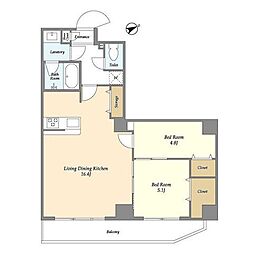 アルファコート亀戸2 3階2LDKの間取り