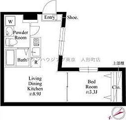 東京メトロ日比谷線 茅場町駅 徒歩8分の賃貸マンション 5階1LDKの間取り