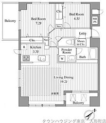 レジディア新川2 2LDKの間取図画像
