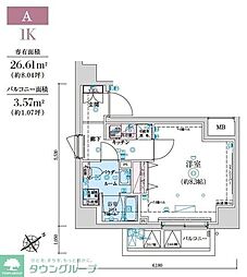 リヴシティ亀戸 1Kの間取図画像