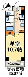 メゾン・ド・ヴィレ日本橋中洲 1Kの間取図画像