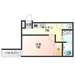 フジパレス加賀屋I番館 3階1Kの間取り