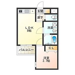アッシュメゾン東住吉2 1LDKの間取図画像