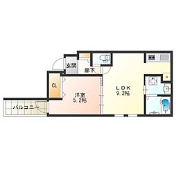 ソレイユ聖天下A 1LDKの間取図画像