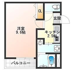フジパレス西住之江5番館 1Kの間取図画像
