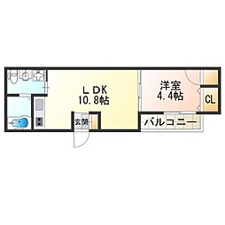 Fメゾン北加賀屋4番館 1LDKの間取図画像