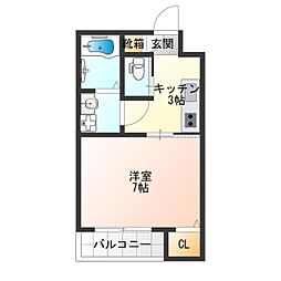 SUN生A号棟 1Kの間取図画像