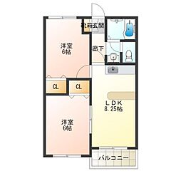 アベニュー岸の里 2LDKの間取図画像