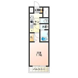 グランパシフィック岸里東 1Kの間取図画像