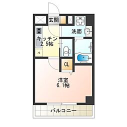 グランパシフィック今宮 1Kの間取図画像