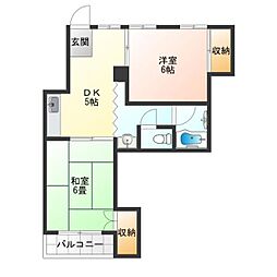 朝岡マンション 2DKの間取図画像