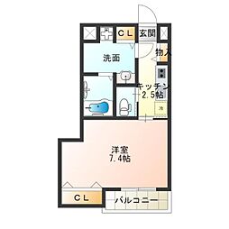 ブラン花園町 1Kの間取図画像