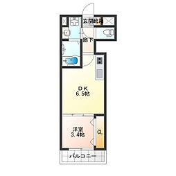 ARCA北畠公園 1DKの間取図画像