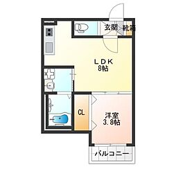 K asecia Minium 1LDKの間取図画像