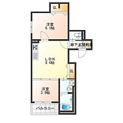 K asecia Minium 2DKの間取図画像