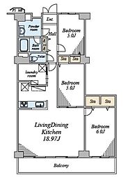 シャルム北越谷B棟 3LDKの間取図画像