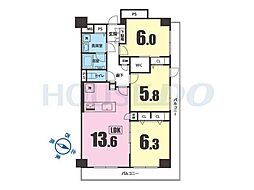 日商岩井三宮マンション 3LDKの間取図画像