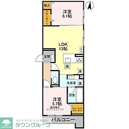 トリアングル 2LDKの間取図画像
