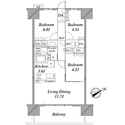 レーベン清瀬THETOWER 3LDKの間取図画像