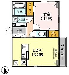 クリスタB 1LDKの間取図画像