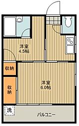 ニューモリタA棟 2階2Kの間取り