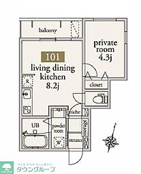 アーベインα 1階1LDKの間取り